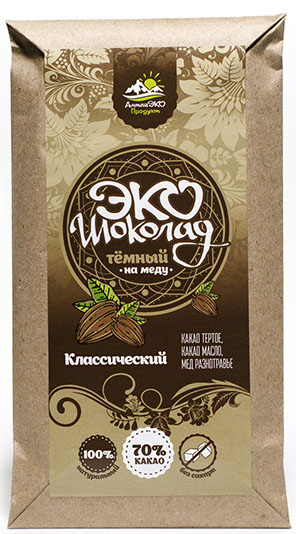 ЭКО шоколад на меду (70% какао) "Классический" , 25 гр